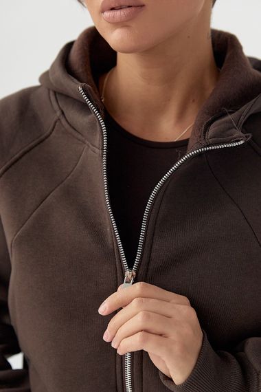 Утеплене коротке худі на блискавці - коричневий цвет, S (є розміри) | Зображення 3