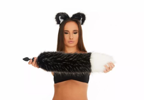 Анальный меховой хвост без пробки, Чернобурый с белым кончиком, OKOVA 50 см. sexstyle | Зображення 3