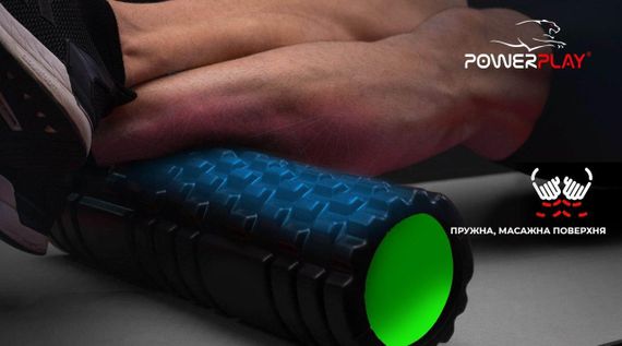Масажний ролик (роллер) PowerPlay 4025 Massage Roller Чорно-зелений (33x15см.) | Зображення 6