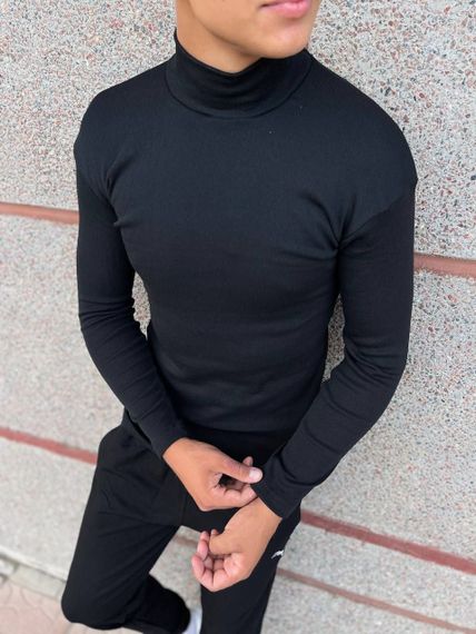 Мужской трикотажный утепленный гольф на флисе с воротником стойкой PA5644 цвет черный, размер 3XL | Зображення 1