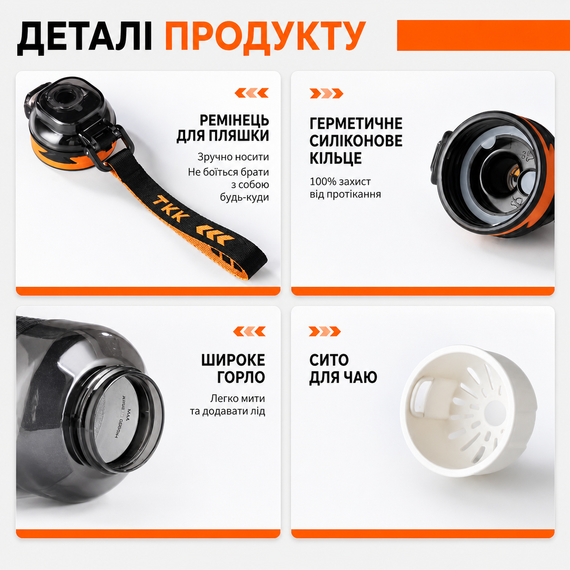 Спортивная бутылка для воды TKK 1500 мл (1.5 л): ударопрочный Tritan BPA-free, Черная | Зображення 4