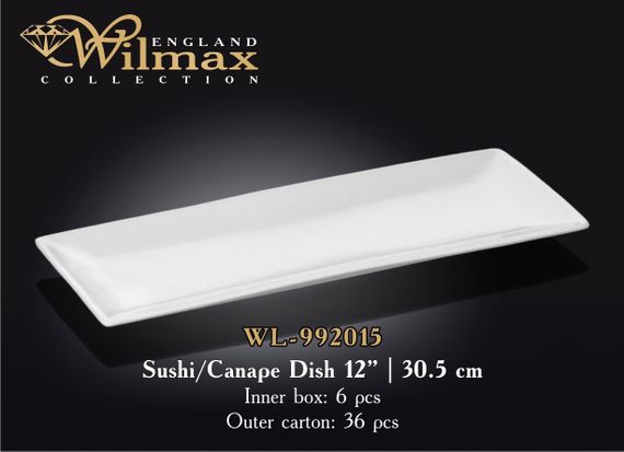 Блюдо порцелянове Wilmax WL-992015 прямокутне 30.5×12 см біле для суші канапе закусок | Зображення 1