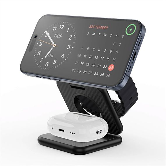 БЗП WIWU Wi-W035 Kevlar Mag Go 3 in 1 wireless charger Black