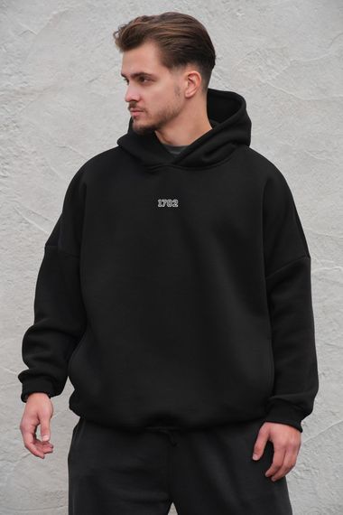 Оверсай худі толстовка на флісі з капюшоном та принтом Without Streetwear black | Зображення 1