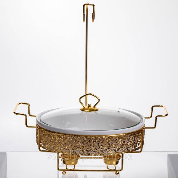 Мармит фарфоровый настольный овальный 2 л на подставке YL-75 | Зображення 2