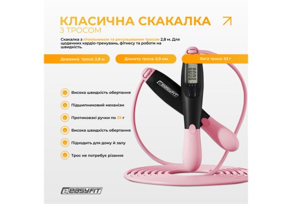 Скакалка для схуднення EasyFit TwinRope 2,8 м чорний-рожевий (EF-1909-BP) | Зображення 3