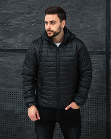 Мужская стильная демисезонная куртка короткая утепленная BD0038 размер L, цвет черный