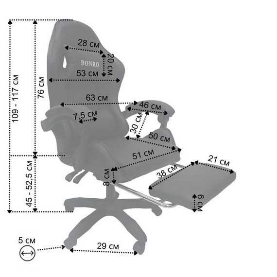 Крісло геймерське Bonro Бонро B-945 чорне з підставкою для ніг (42401105) | Зображення 6