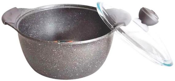 Каструля зі скляною кришкою O.M.S. Collection 3120 з гранітним покриттям 26 см 5,6 л Сірий (Туреччина) | Зображення 1
