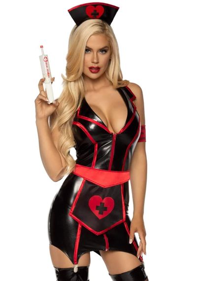 Костюм медсестри Leg Avenue Vinyl Naughty Nurse Чорний XS | Зображення 2