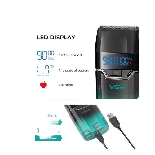 Електробритва VGR V-308 GREEN, подвійне лезо, 9000 RPM, LED Display (46118-V308_600) | Зображення 1