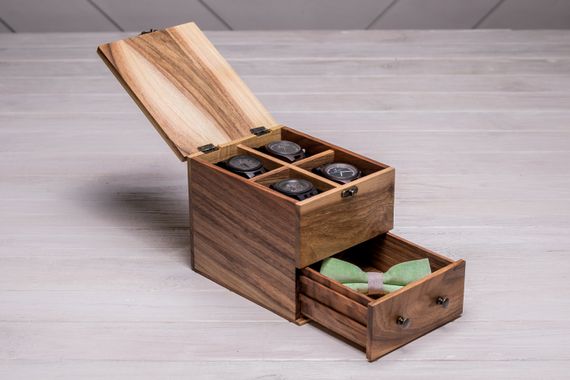 Коробочка для часов со стеклянной крышкой с ящиком 4 с лого