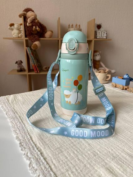 Термос дитячий для напоїв з трубочкою 450мл Зелений + щіточка в подарунок | Зображення 5