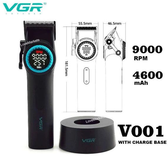 Комплект VGR V-051 машинка для стрижки з потужним акумулятором 2500 мАг, LED-дисплеєм та 4 насадками для стрижки волосся довжиною від 3 до 12 мм (47860-VGR 3 IN 1_4331) | Зображення 4