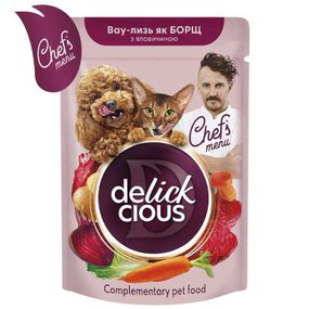 Дополнительный консервированный корм Delickcious Chef's Menu Борщ с говядиной для собак и кошек, 85 г