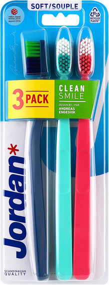 Набір зубних щіток Jordan Clean Smile м'яка 3шт. (рожева+синя+бірюзова)