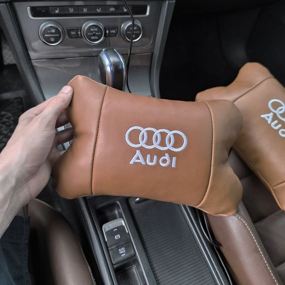 Набор из двух подушек на подголовник Audi, из натуральной коричневой кожи, Подарок мужчине водителю | Зображення 6