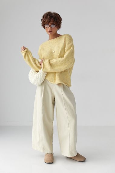 Котонові штани-палаццо зі складками - бежевий цвет, S (є розміри) | Зображення 2