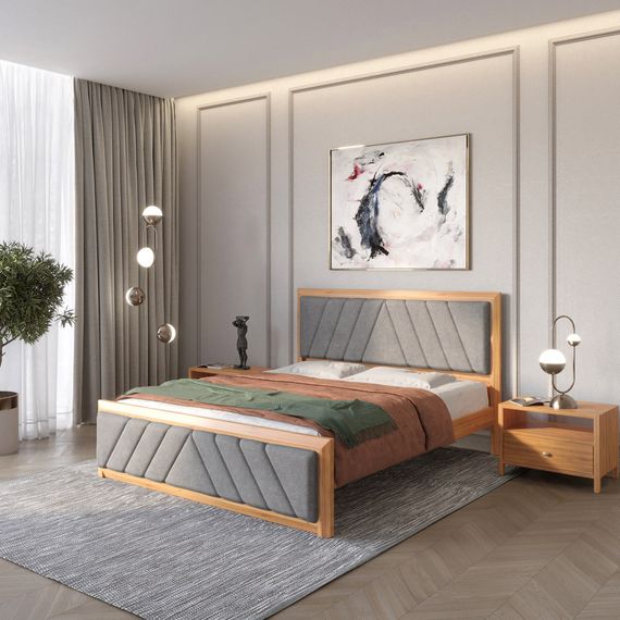 Двоспальне дерев'яне ліжко Mebigrand Барселона Б2 Вільха/Аляска 93 (Сірий) 180х200 см (MBG-13487)