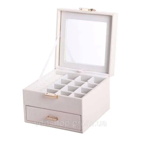 Шкатулка для украшений из эко кожи 2 яруса органайзер для ювелирных изделий HP-5-2W | Зображення 4