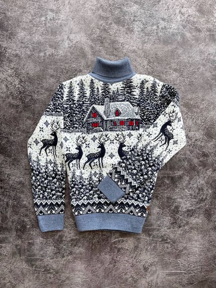 Мужской новогодний свитер Олени домик PA0001 цвет голубой, размер L | Зображення 2