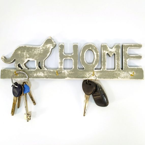 Ключница Кот Home Мастерская мистера Томаса 30см х 9см Фанера Серый состаренный