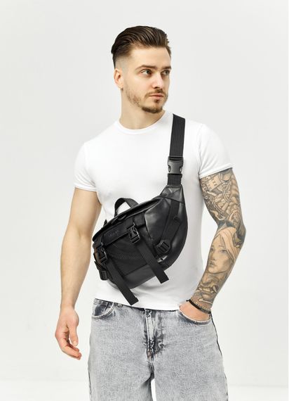 Большая мужская сумка бананка Sambag DynamicDart черная 38 × 21 × 7 см (80411101m)