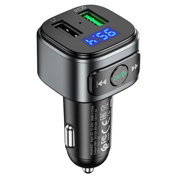 АЗП FM модулятор Hoco E67 QC3.0 (2USB-A) Чорний | Зображення 1