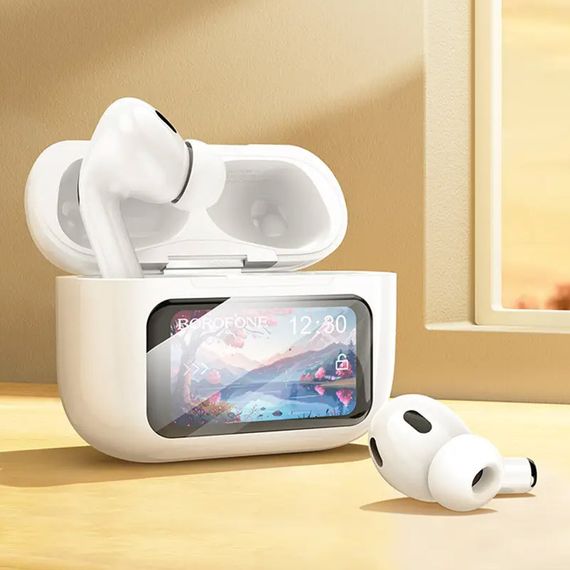 Беспроводные TWS наушники BOROFONE BW76 Brocade with Touch Screen and ANC White | Зображення 6