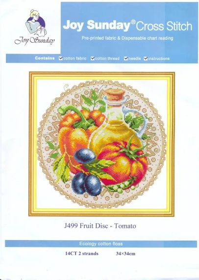 Набір для вишивання за нанесеною на канву схемою "Fruit Disc - Tomato". AIDA 14CT printed, 34*34 см | Зображення 1