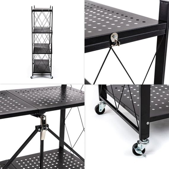 Стелаж мобільний чотириярусний універсальний розкладний з нержавіючої сталі 126х72х34см Чорний SW-00002098 | Зображення 4