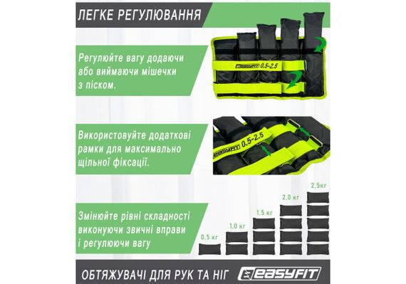 Обтяжувачі EasyFit 0,5-2,5 кг для ніг та рук Чорний-зелений (EF-WHT-0,5-2,5-L) | Зображення 2