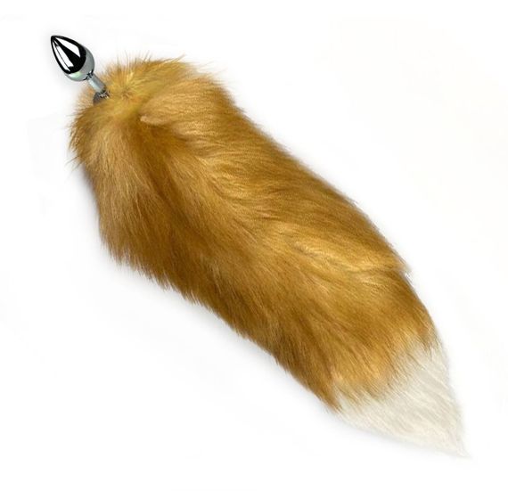 Металева анальна пробка з хвостом із натурального хутра Art of Sex size M Red fox | Зображення 3