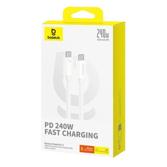 Дата кабель Baseus Superior 2 USB4 Full-Function Type-C to Type-C 240W (1.8m) (P10365200211-05) Moon White | Зображення 4