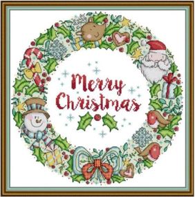 Набір для вишивання за нанесеною на канву схемою "Christmas wreath". AIDA 14CT printed, 38*38 см