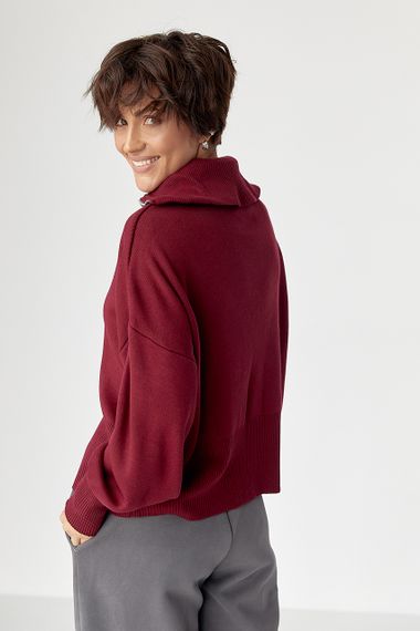 Трикотажний вільний кардиган на блискавці - бордо цвет, ONE SIZE (є розміри) | Зображення 1