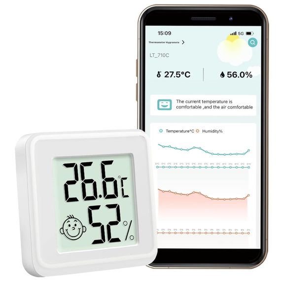 Розумний Bluetooth термометр-гігрометр UChef YZ-6045b, термогігрометр для вимірювання температури і вологості в приміщенні | Зображення 2