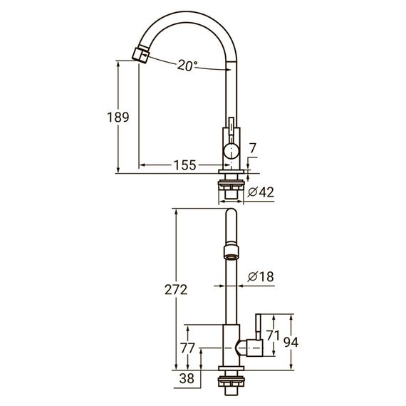 Змішувач KT 1/2" монокран на гайці SS AQUATICA (KT-1G170P) 9722601 | Зображення 1