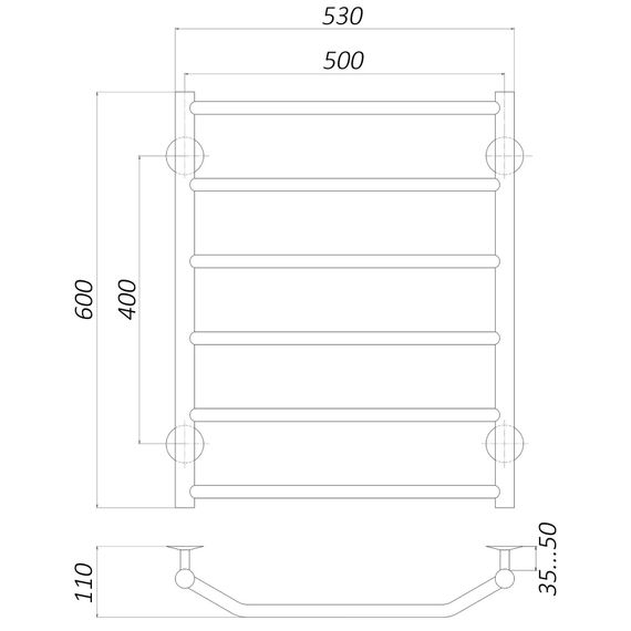 Рушникосушарка UNIO LT W 600-500-6 Драбинка Трапеція (20645) | Зображення 1