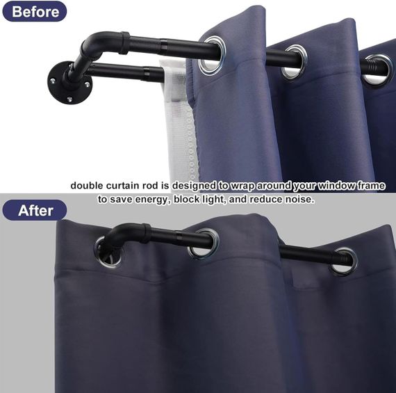 Двухрядный карниз FLY 73-162 см регулируемый, с фланцевыми наконечниками, матовый черный, из нержавеющей стали | Зображення 3