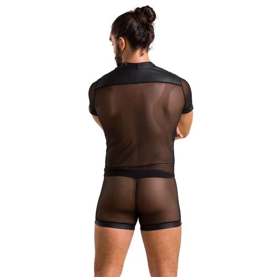 Комплект сітчастої чоловічої білизни Passion 052 SET MICHAEL L/XL black, сорочка, боксери, заклепки | Зображення 3