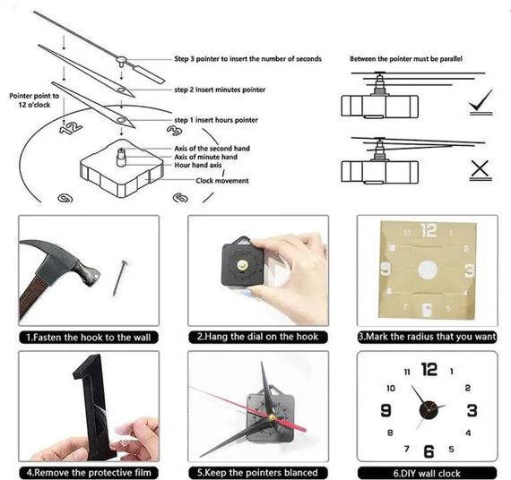 Настенные часы Primo DIY 3D бескаркасные 45 см – Black | Зображення 5