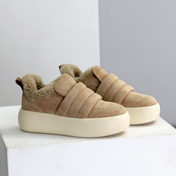 М'які замшеві бежеві автоледі на хутрі на платформі | Зображення 8