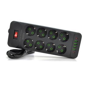 Сетевой фильтр F34U, 8 розеток EU + 4 USB + 2 PD, кнопка включения с индикатором, 2 м, 3х0,75 мм, 2500W, Black, Box