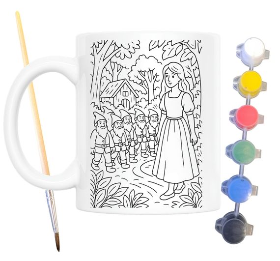 Набір для творчості кружка розмальовка Білосніжка та семеро гномів (за мотивами казки братів Грімм) 330 мл біла (КР0187)