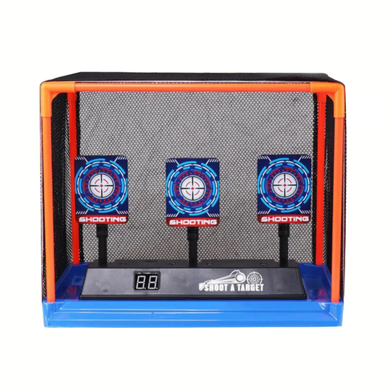 Игрушечная Автоматическая Мишень Детская на Три Цели Электронная с Автовозвратом Мишеней и Таблом для Счета с Сеткой и Звуковыми