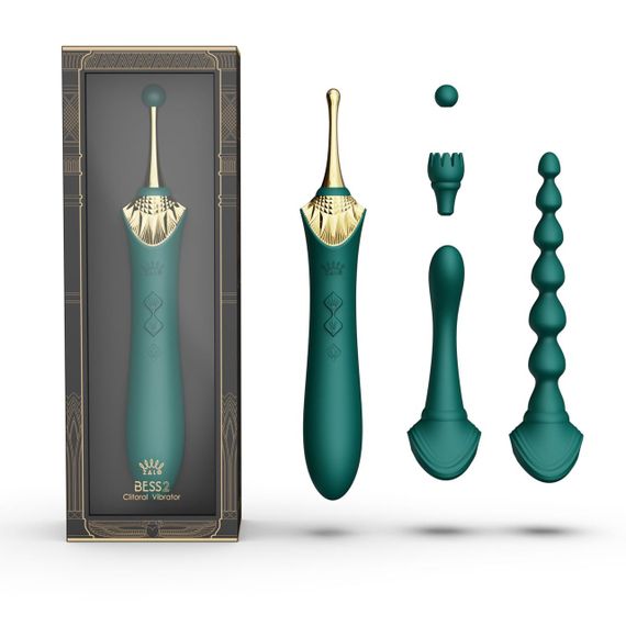 Мультифункциональный вибратор Zalo — Bess 2 Turquoise Green, 4 насадки, подогрев | Зображення 1