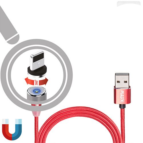 Кабель магнітний PULSO USB - Lightning 2,4А, 1m, red (тільки зарядка) | Зображення 1