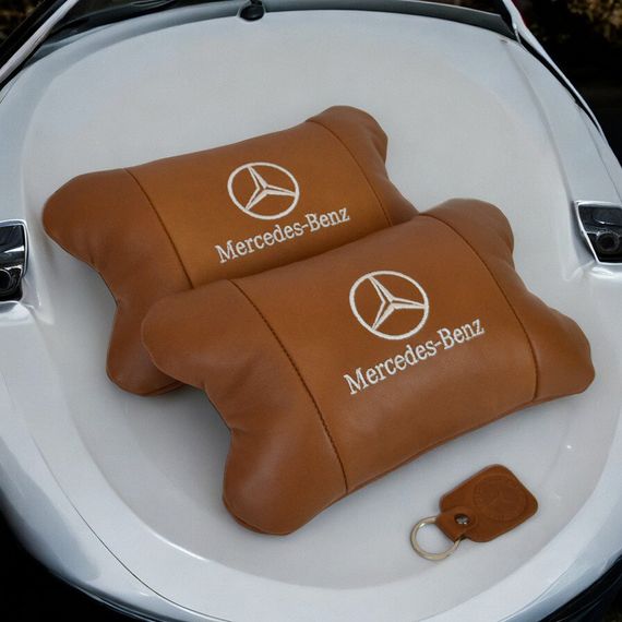 Комплект 2шт для подголовника Mercedes-Benz изготовлен из натуральной коричневой кожи. Комфорт в авто | Зображення 3