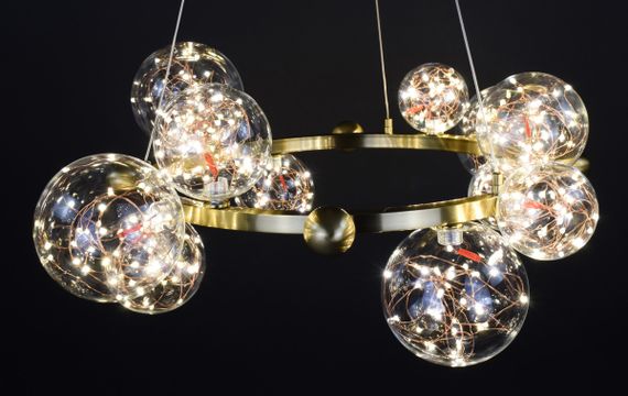 Люстра світлодіодна підвісна LED світильник для квартири на стелю лед 27305 Латунь 40-130х78х78 см. | Зображення 7